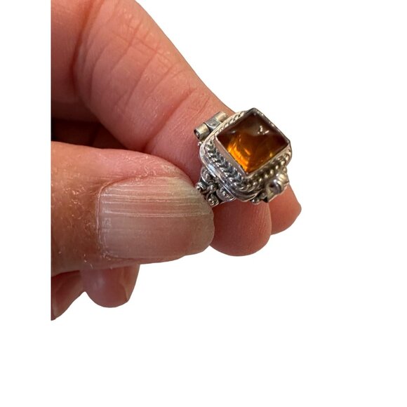 Amber Bali Sterling Silver Hinged Poison Ring Size 8 New Gift - Picture 1 of 14